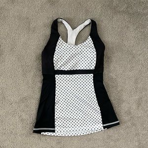 Lululemon fast rack tank in black and white polka dot